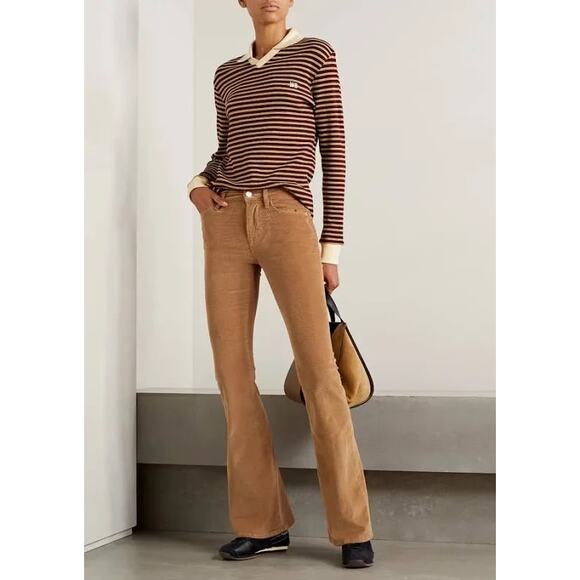 FRAME DENIM Le High Flare Cord Pants Latte Tan Size 26 Boho Cotton Blend Autumn - Picture 1 of 6